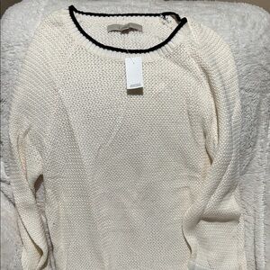 LOFT Cream Knit Sweater with Black Trim